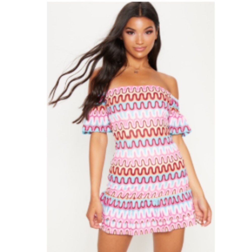 Prettylittlething Pink Chevron Dress